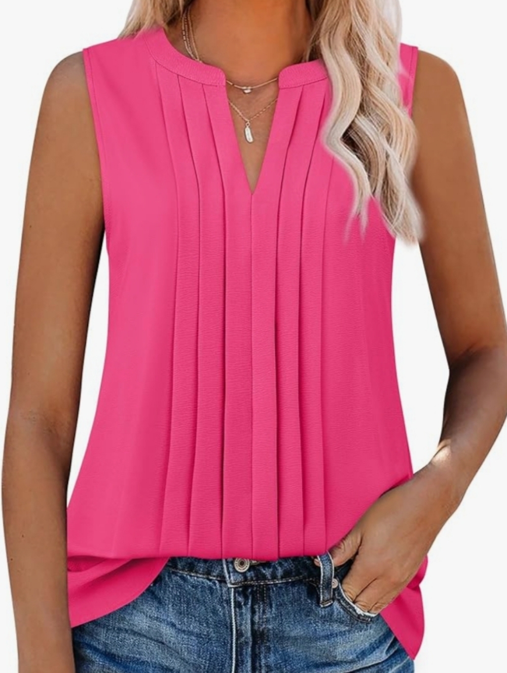 Sleeveless Chivon Tank Top Size 2X Pink Dressy Pleated Draped